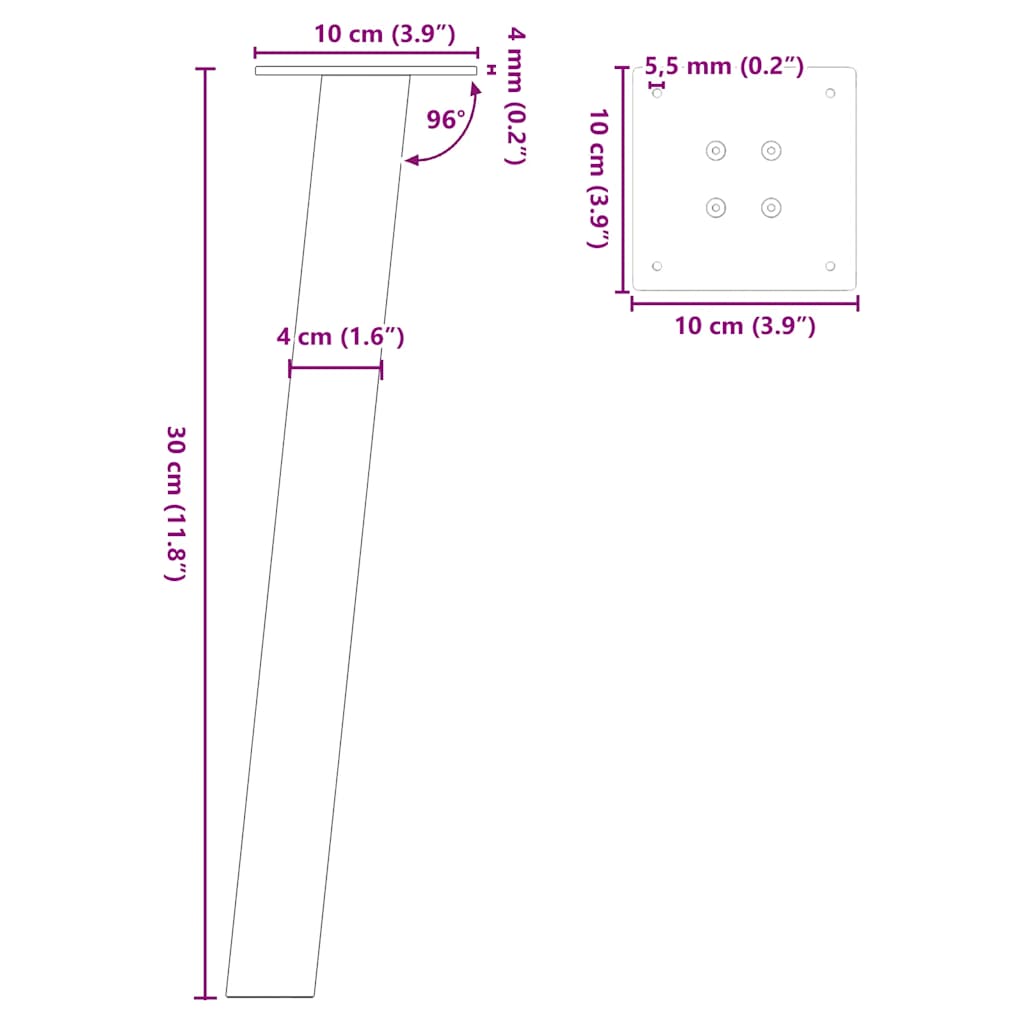 sofabordsben 4 stk. hvid 30 cm stål
