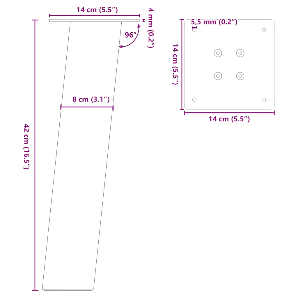 sofabordsben 4 stk. sort 42 cm stål