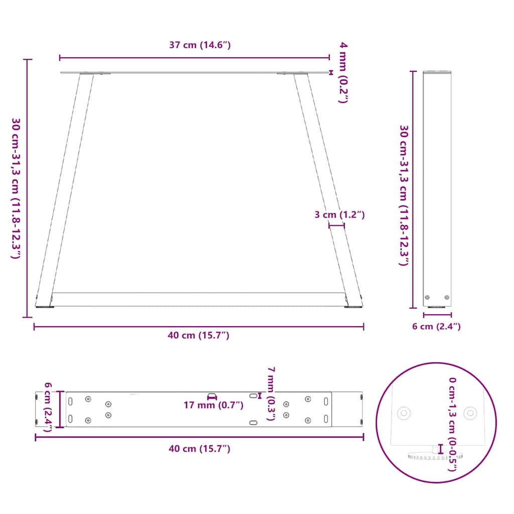 sofabordsben V-formet 2 stk. hvid 40x(30-31,3) cm stål