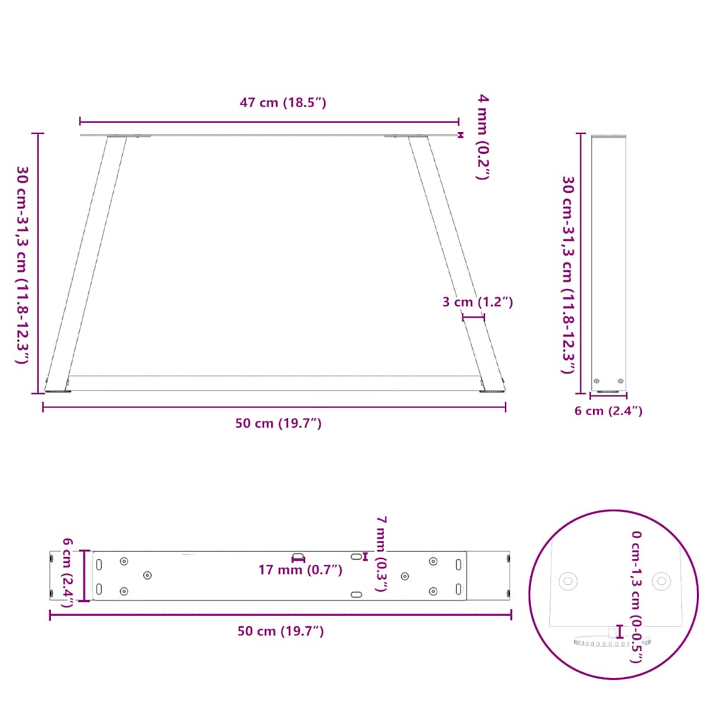 sofabordsben V-formet 2 stk. sort 50x(30-31,3) cm stål