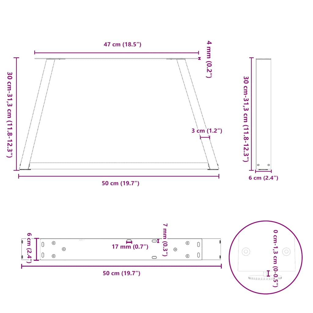 sofabordsben V-formet 2 stk. antracit 50x(30-31,3) cm stål