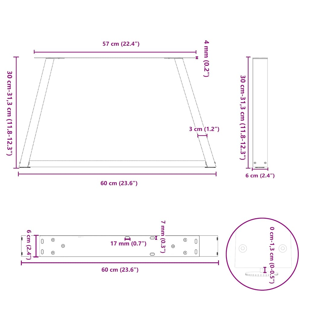 sofabordsben V-formet 2 stk. antracit 60x(30-31,3) cm stål