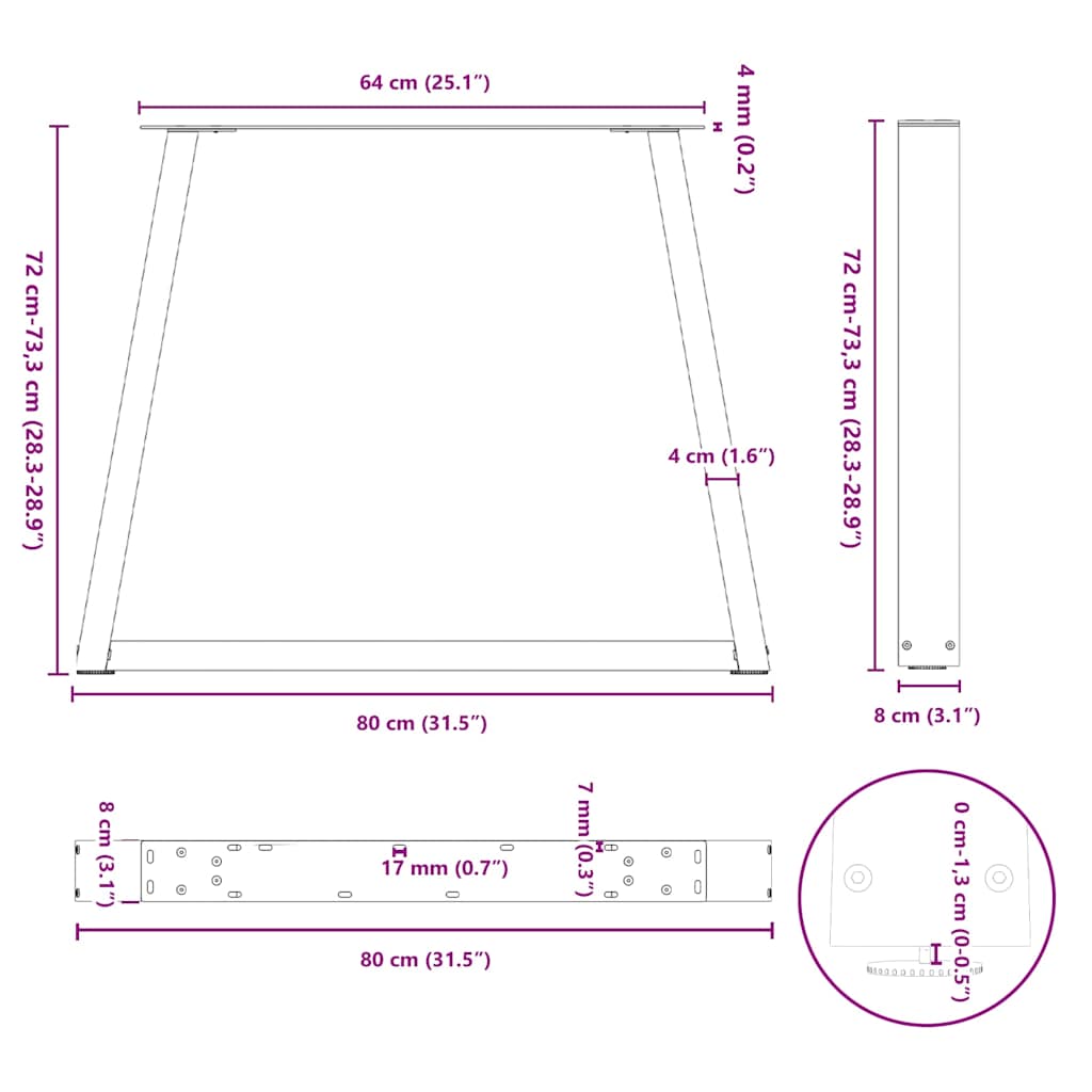 spisebordsben V-formet 2 stk. antracit 80x(72-73,3) cm stål
