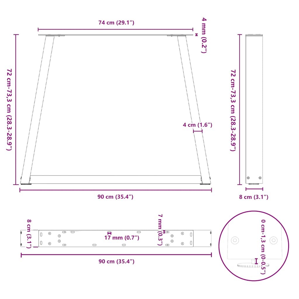 spisebordsben V-formet 2 stk. sort 90 x (72-73,3) cm stål