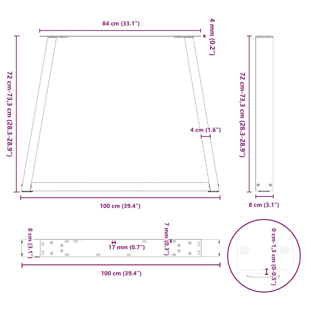 spisebordsben V-formet 2 stk. sort 100x(72-73,3) cm stål