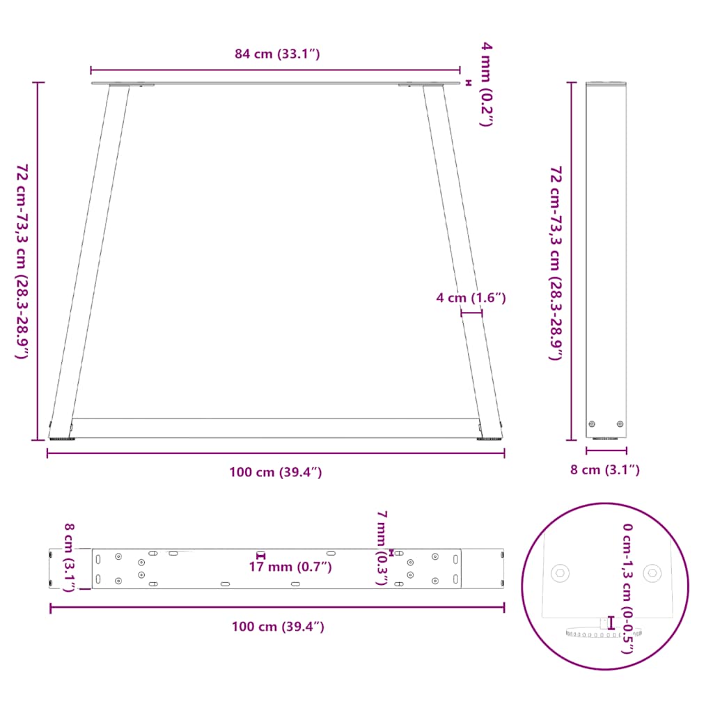 spisebordsben V-formet 3 stk. antracit 100x(72-73,3) cm stål