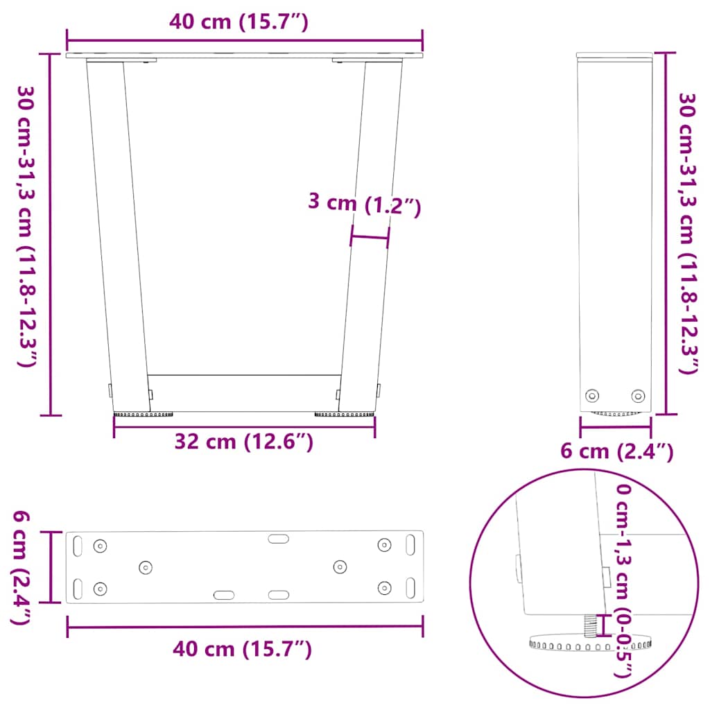 sofabordsben V-formet 2 stk. antracit 40x(30-31,3) cm stål