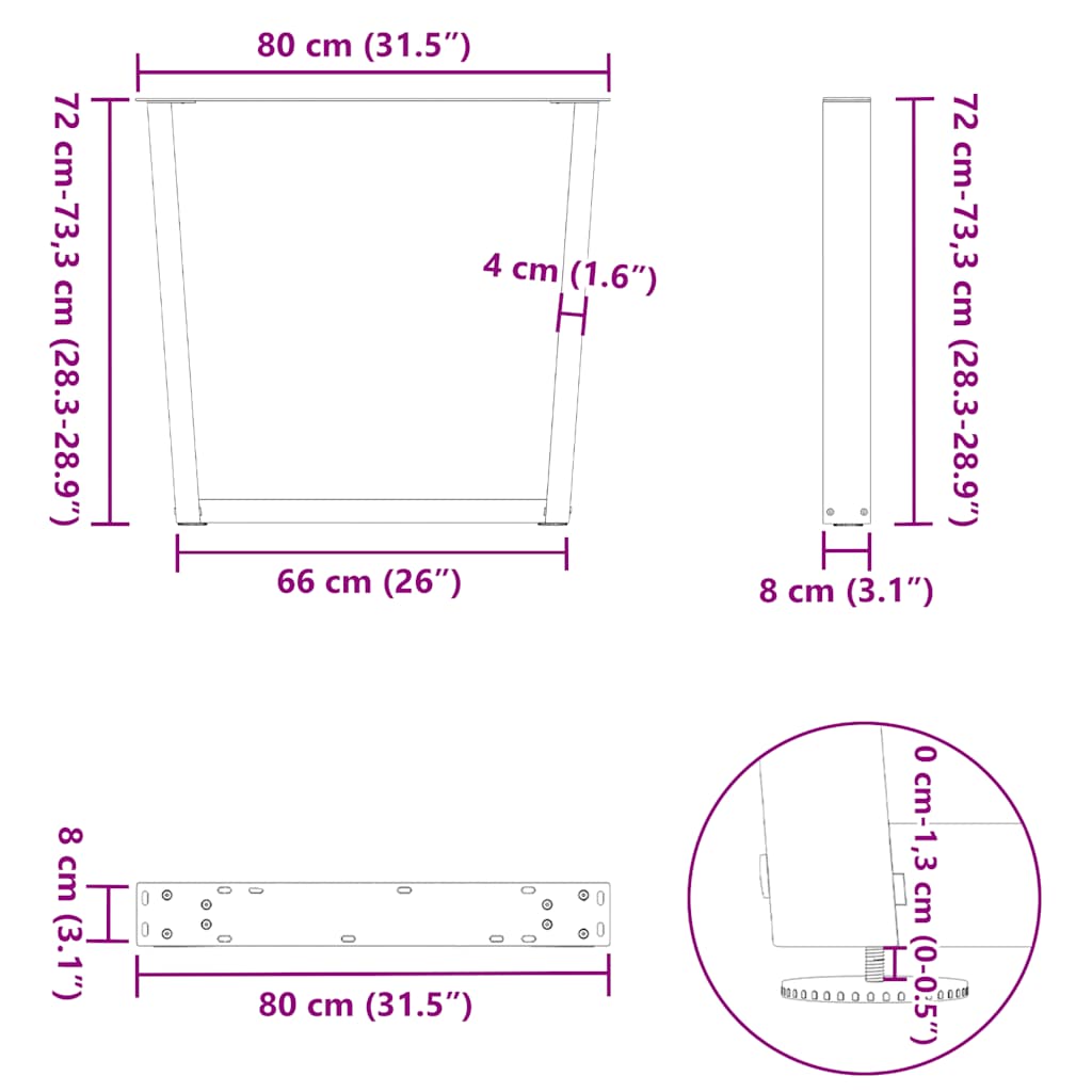spisebordsben V-formet 2 stk. antracit 80x(72-73,3) cm stål