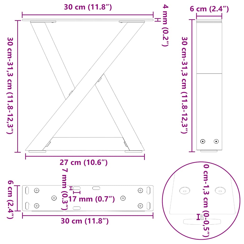 sofabordsben 2 stk. sort 30x(30-31,3) cm stål