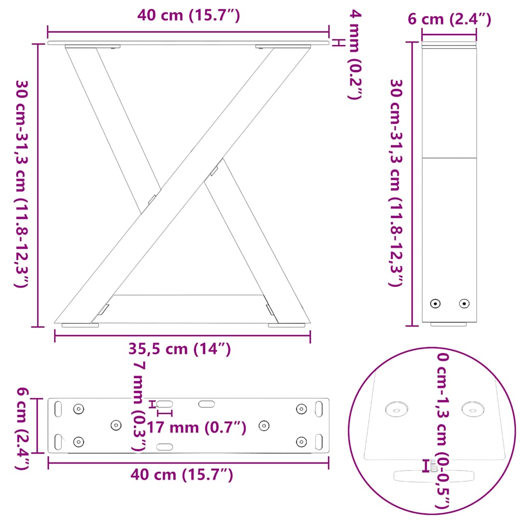 sofabordsben 2 stk. antracit 40x(30-31,3) cm stål