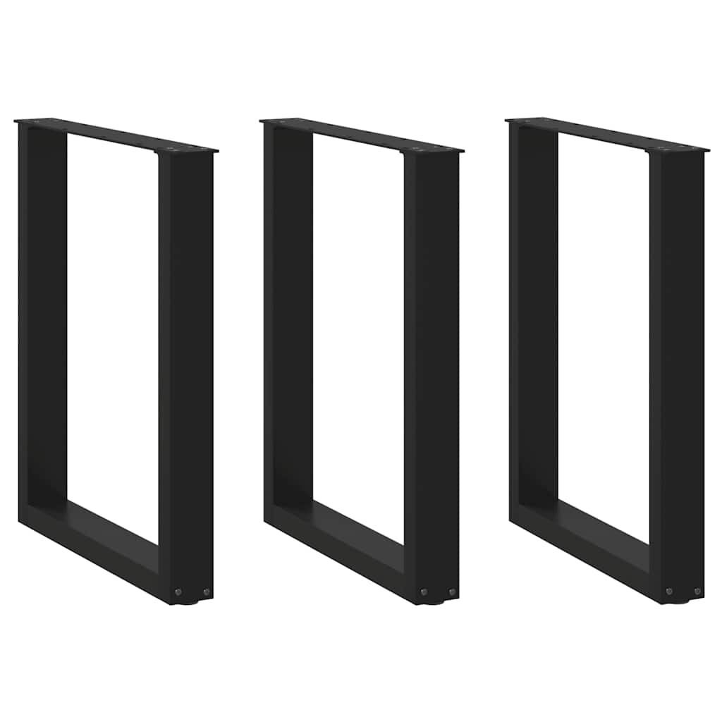 spisebordsben U-formet 3 stk. sort 70 x (72-73) cm stål