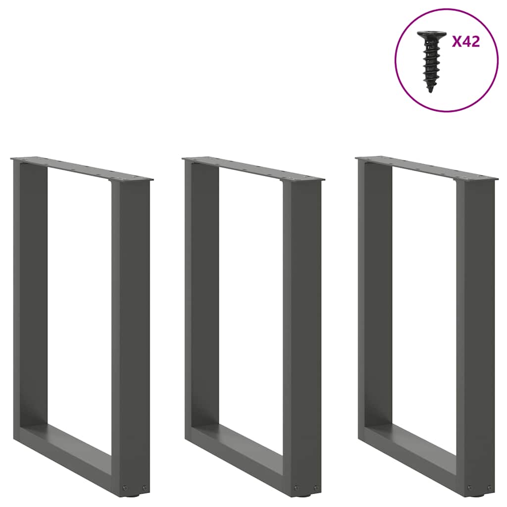 spisebordsben U-formet 3 stk. antracit 70 x (72-73) cm stål