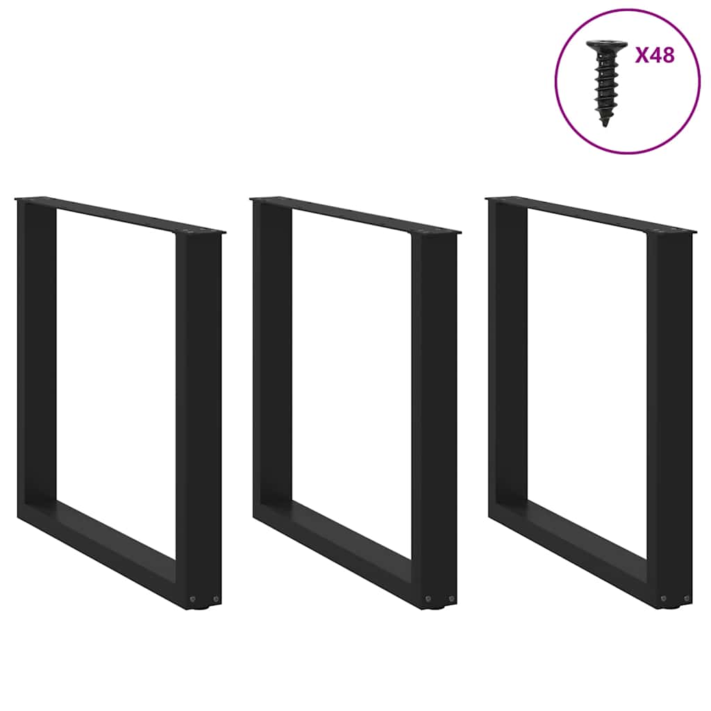 spisebordsben U-formet 3 stk. sort 90 x (72-73) cm stål