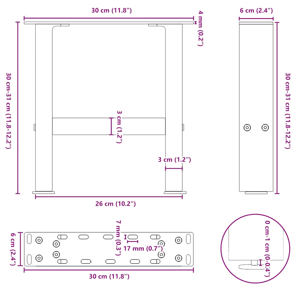 sofabordsben hvide 2 stk. 30x(30-31) cm stål