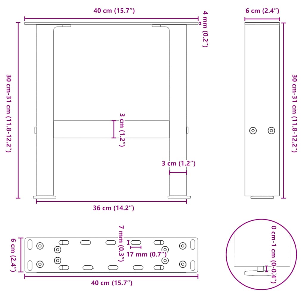 sofabordsben antracit 2 stk. 40x(30-31) cm stål