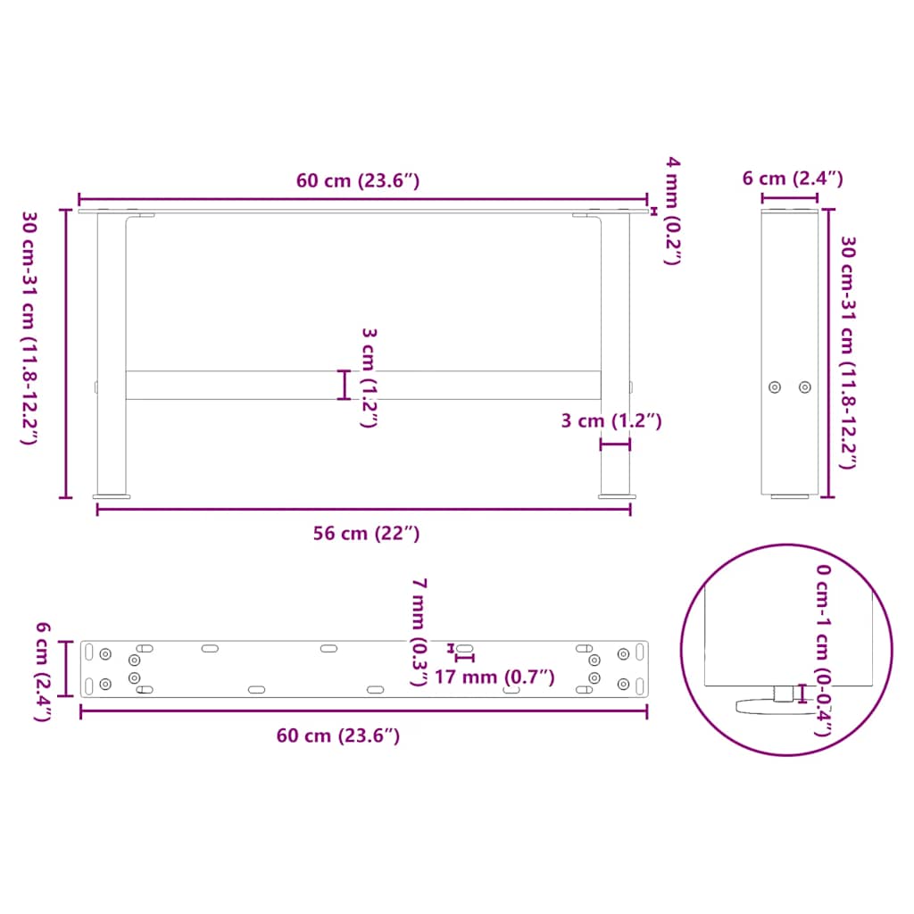 sofabordsben antracit 2 stk. 60x(30-31) cm stål