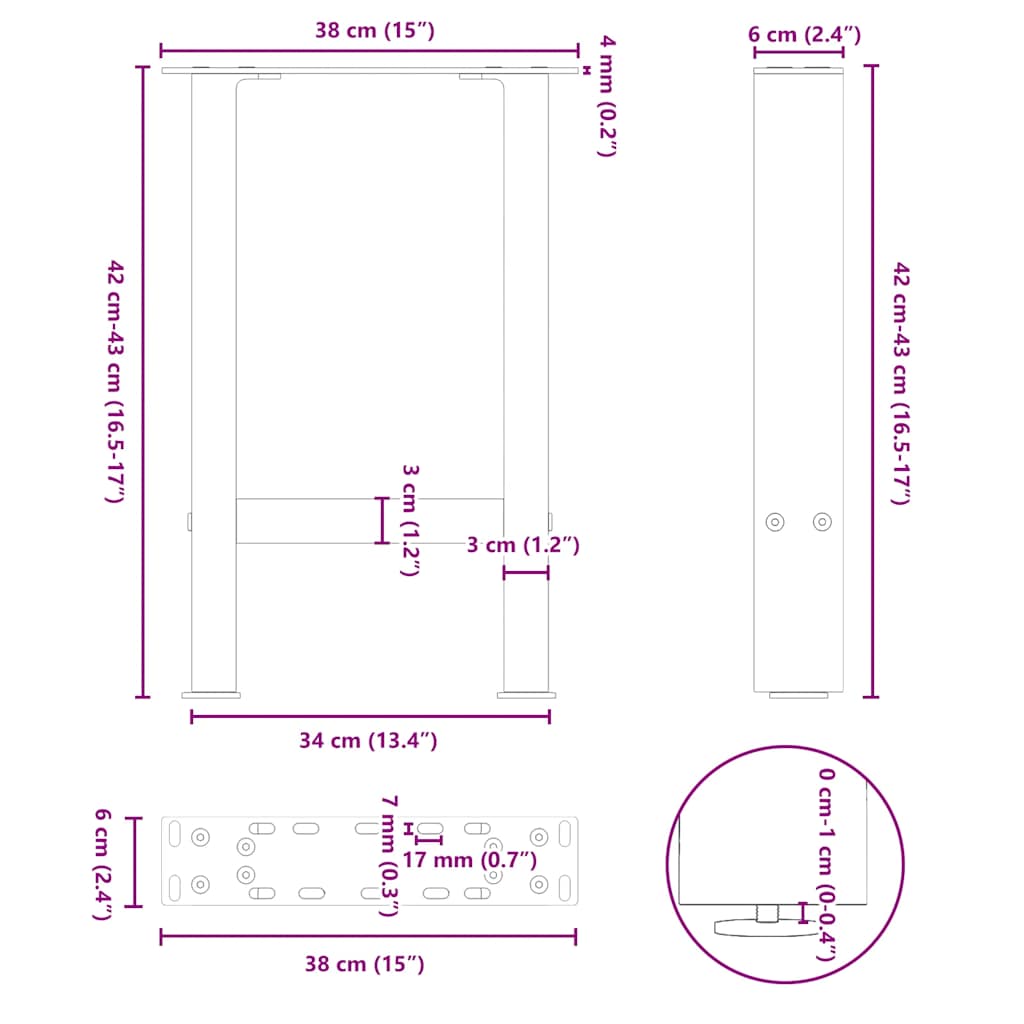 sofabordsben hvide 2 stk. 38 x (42-43) cm stål