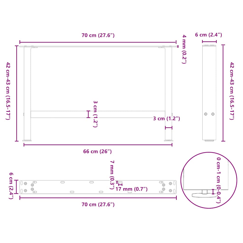 sofabordsben antracit 2 stk. 70 x (42-43) cm stål