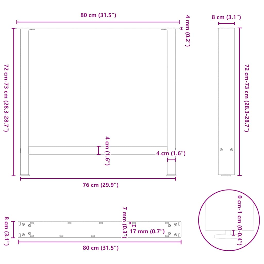 spisebordsben antracit 2 stk. 80x(72-73) cm stål
