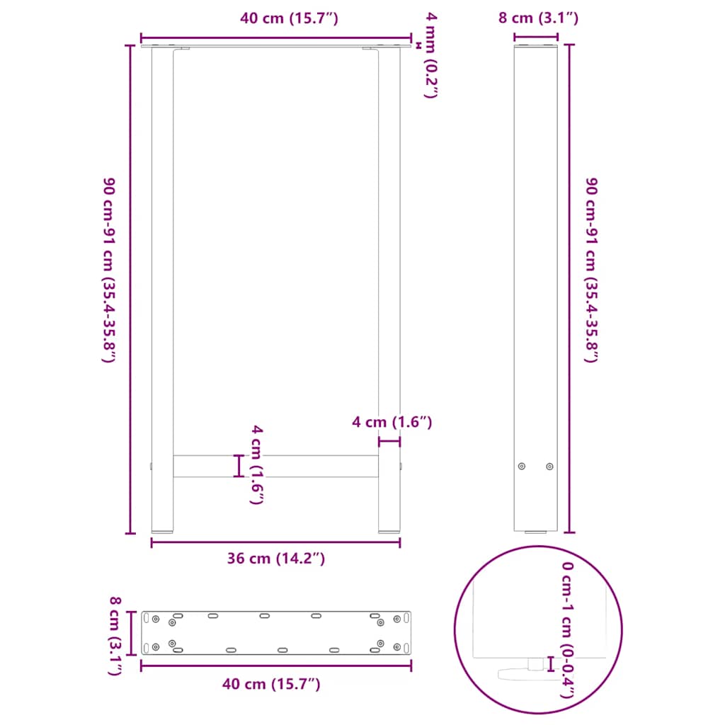 barbordsben sort 2 stk. 40x(90-91) cm stål