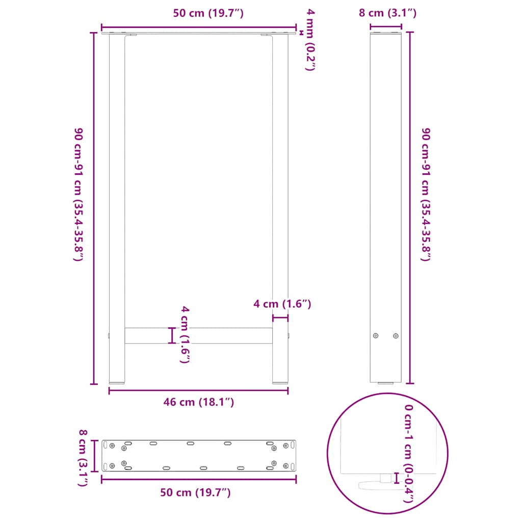 barbordsben sort 2 stk. 50x(90-91) cm stål