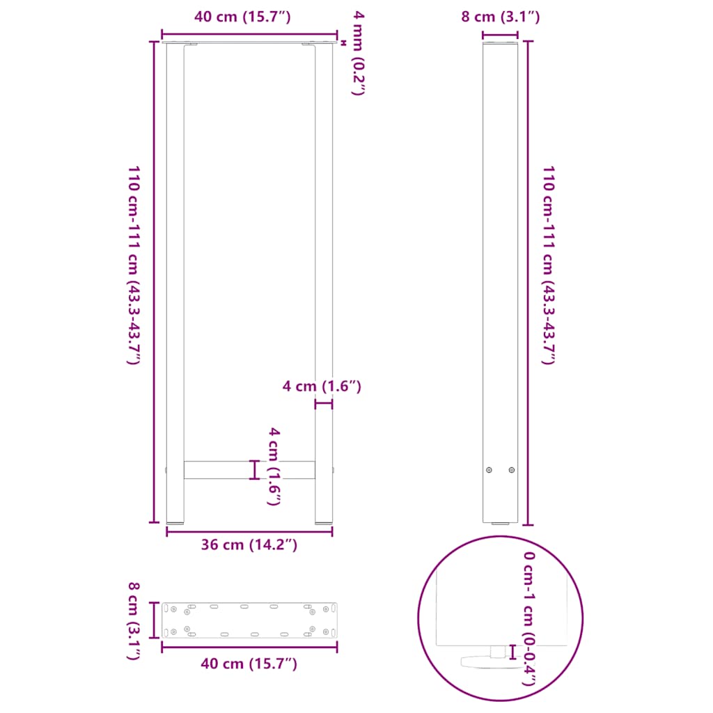 barbordsben antracit 2 stk. 40x(110-111) cm stål