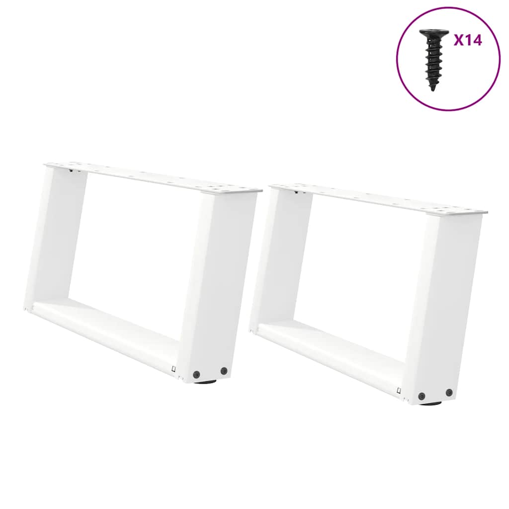 sofabordsben U-formet 2 stk. hvid 60x(30-31) cm stål
