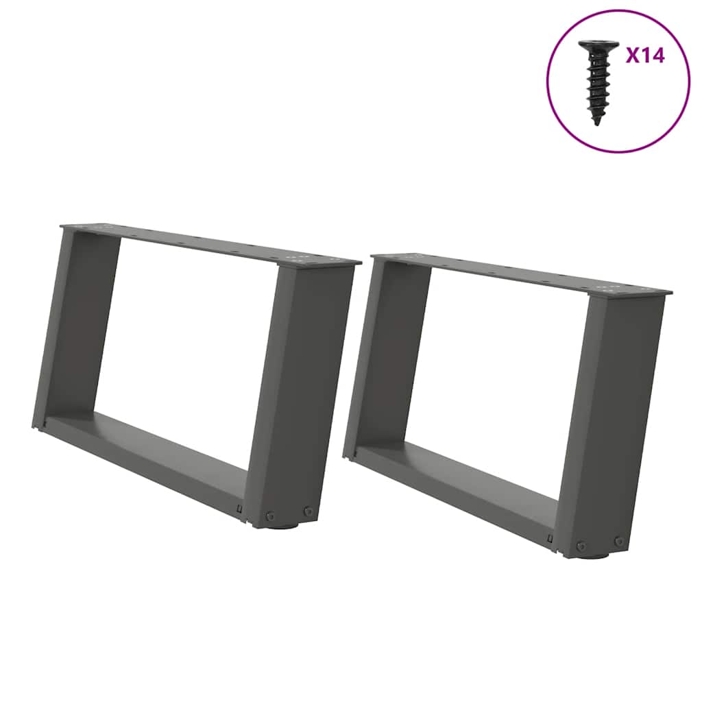 sofabordsben U-formet 2 stk. antracit 60x(30-31) cm stål