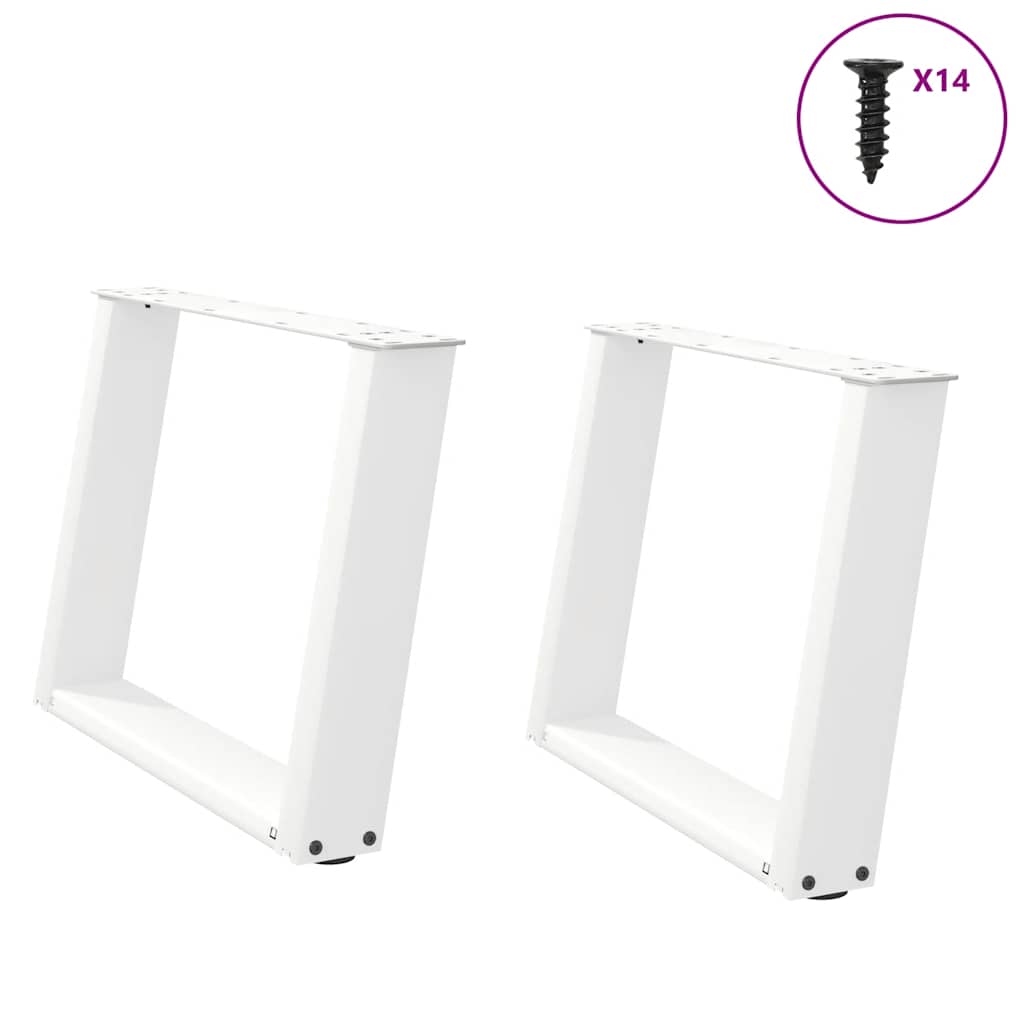 sofabordsben U-formet 2 stk. hvid 60 x (42-43) cm stål