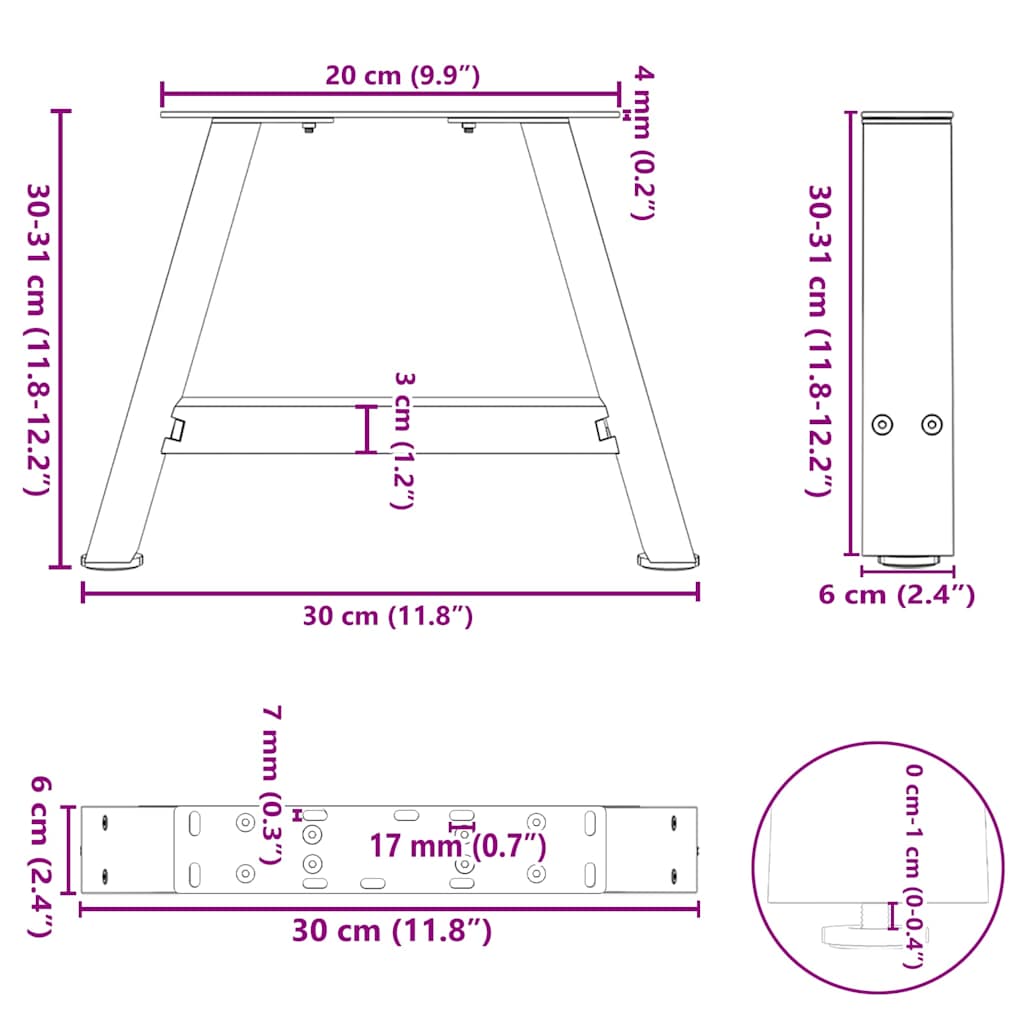 sofabordsben A-formet 2 stk. antracit 30x(30-31) cm stål