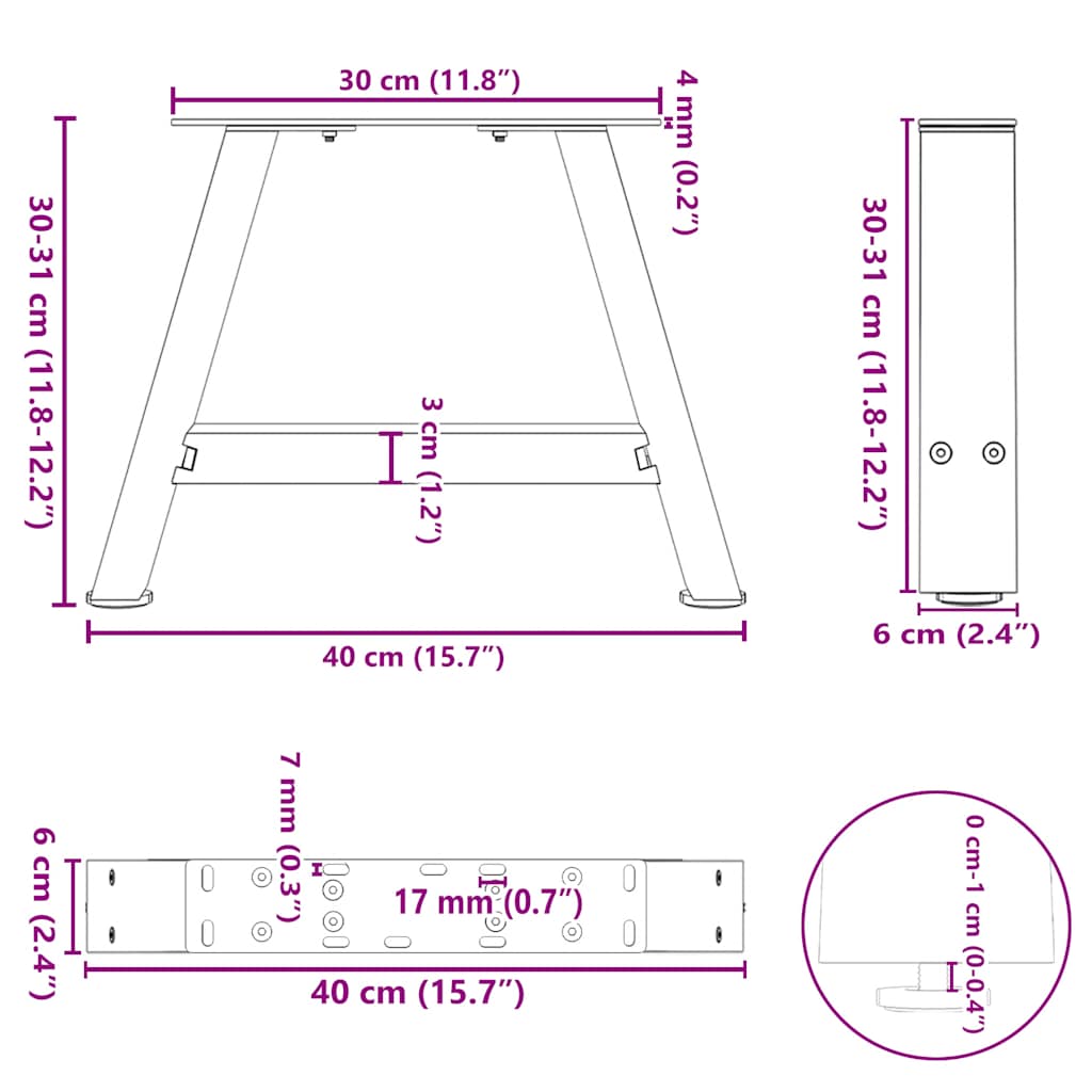 sofabordsben A-formet 2 stk. sort 40x(30-31) cm stål
