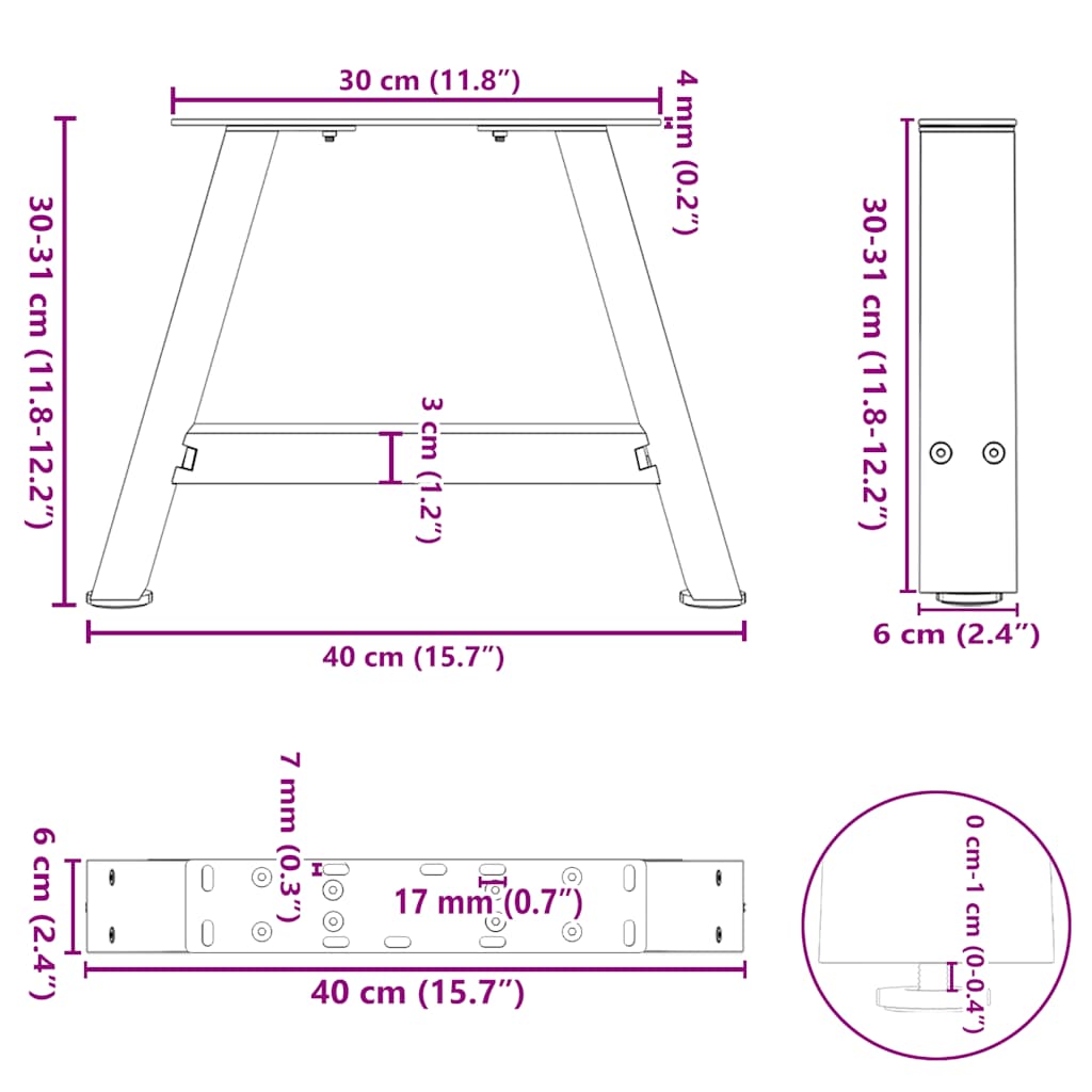 sofabordsben A-formet 2 stk. antracit 40x(30-31) cm stål