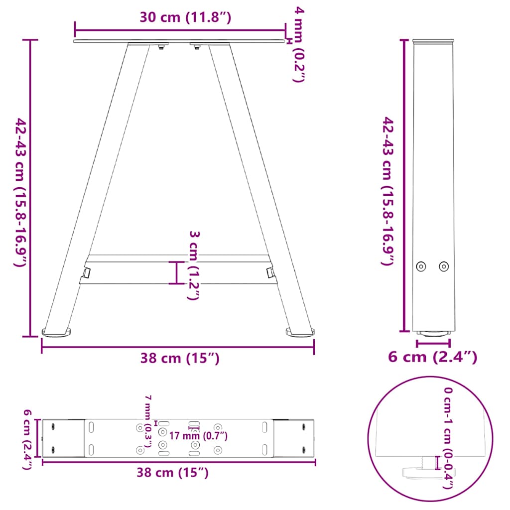 sofabordsben A-formet 2 stk. hvid 38 x (42-43) cm stål
