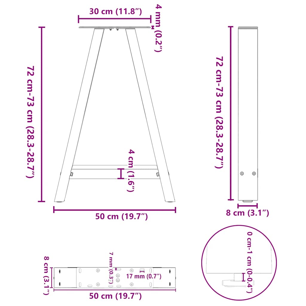 spisebordsben A-formet 2 stk. hvid 50x(72-73) cm stål