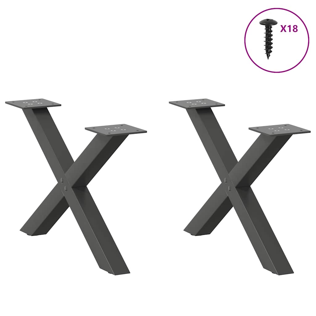 sofabordsben X-formet 2 stk. antracit 50x(30-31) cm stål