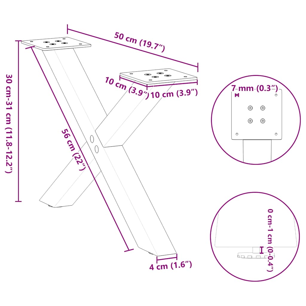 sofabordsben X-formet 2 stk. antracit 50x(30-31) cm stål