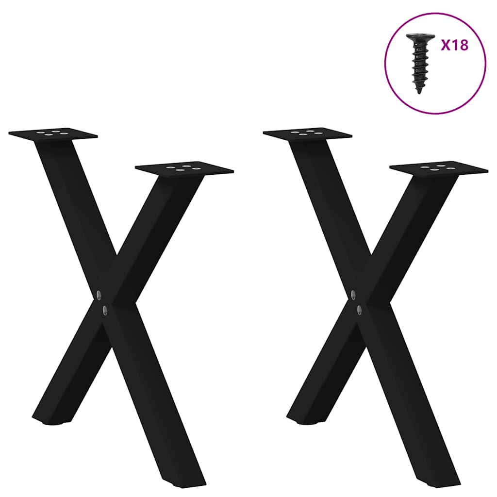 sofabordsben X-formet 2 stk. sort 50 x (42-43) cm stål
