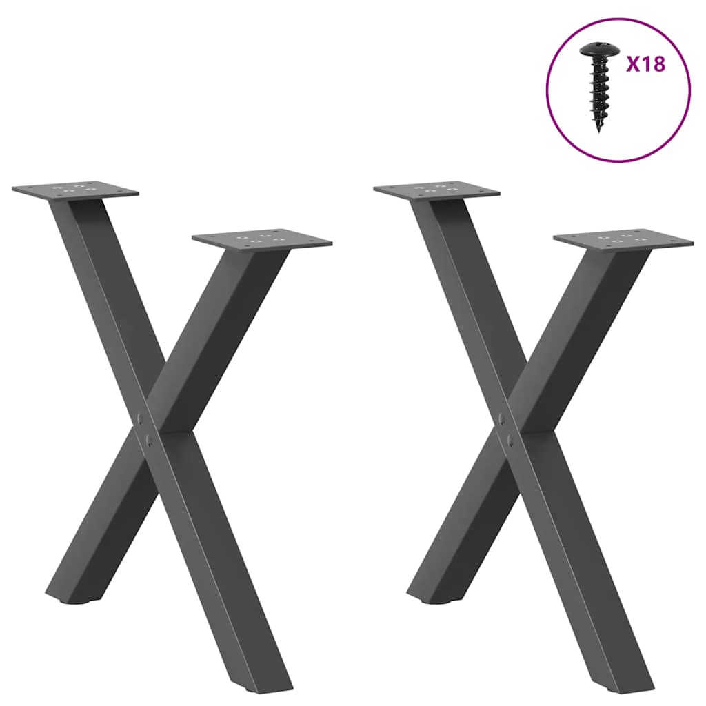 sofabordsben X-formet 2 stk. antracit 60 x (42-43) cm stål