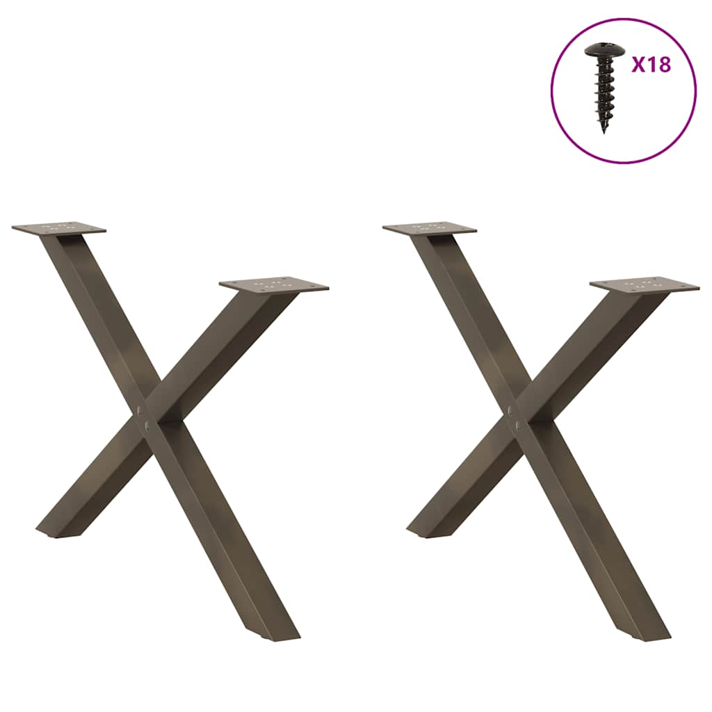 sofabordsben X-formet 2 stk. naturstål 70 x (42-43) cm stål