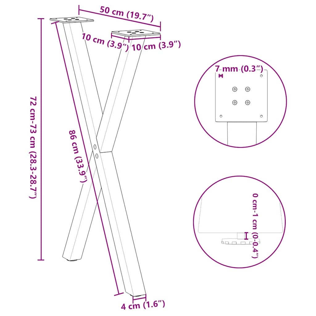 spisebordsben X-formet 2 stk. sort 50x(72-73) cm stål