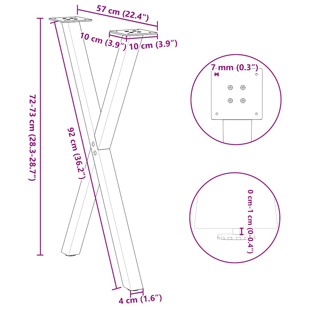 spisebordsben X-formet 2 stk. sort 57 x (72-73) cm stål