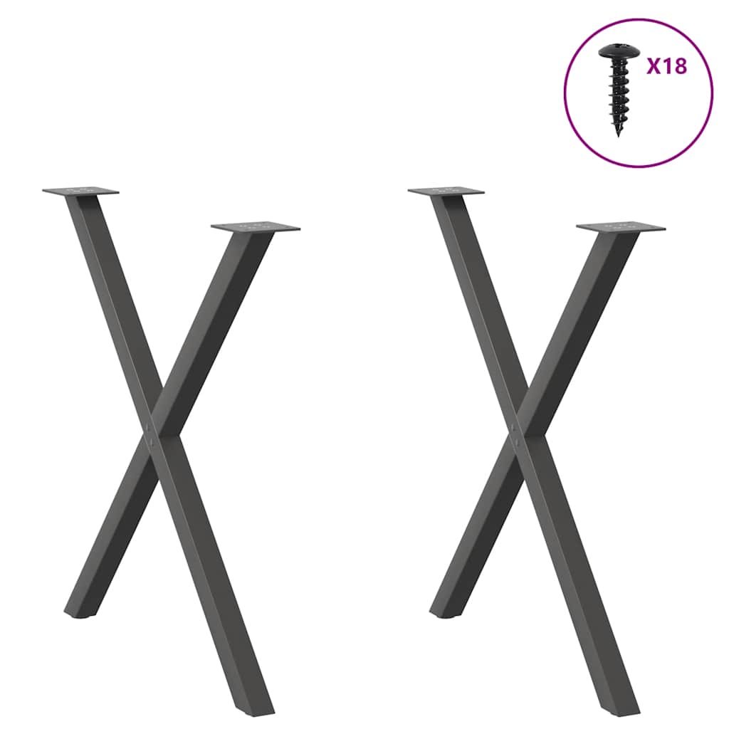 spisebordsben X-formet 2 stk. antracit 70 x (72-73) cm stål