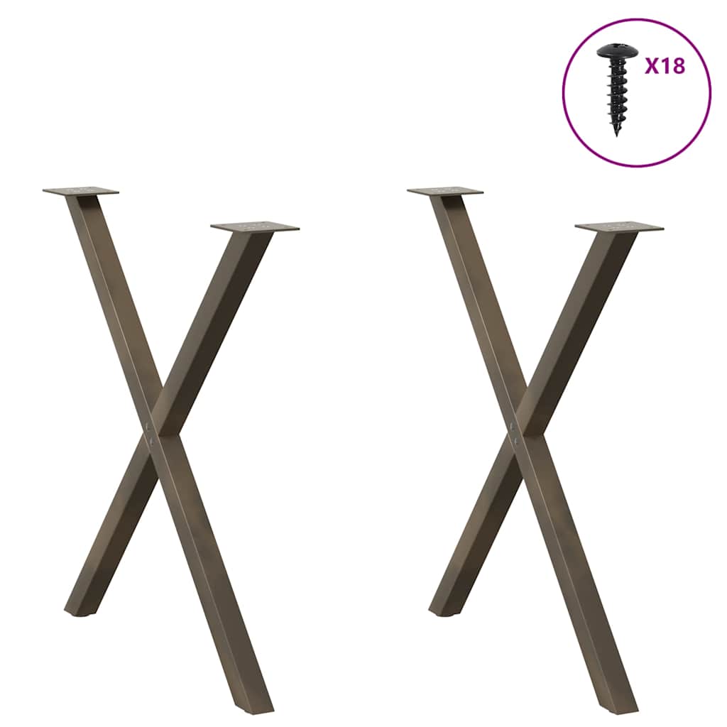 spisebordsben X-formet 2 stk. naturstål 70 x (72-73) cm stål