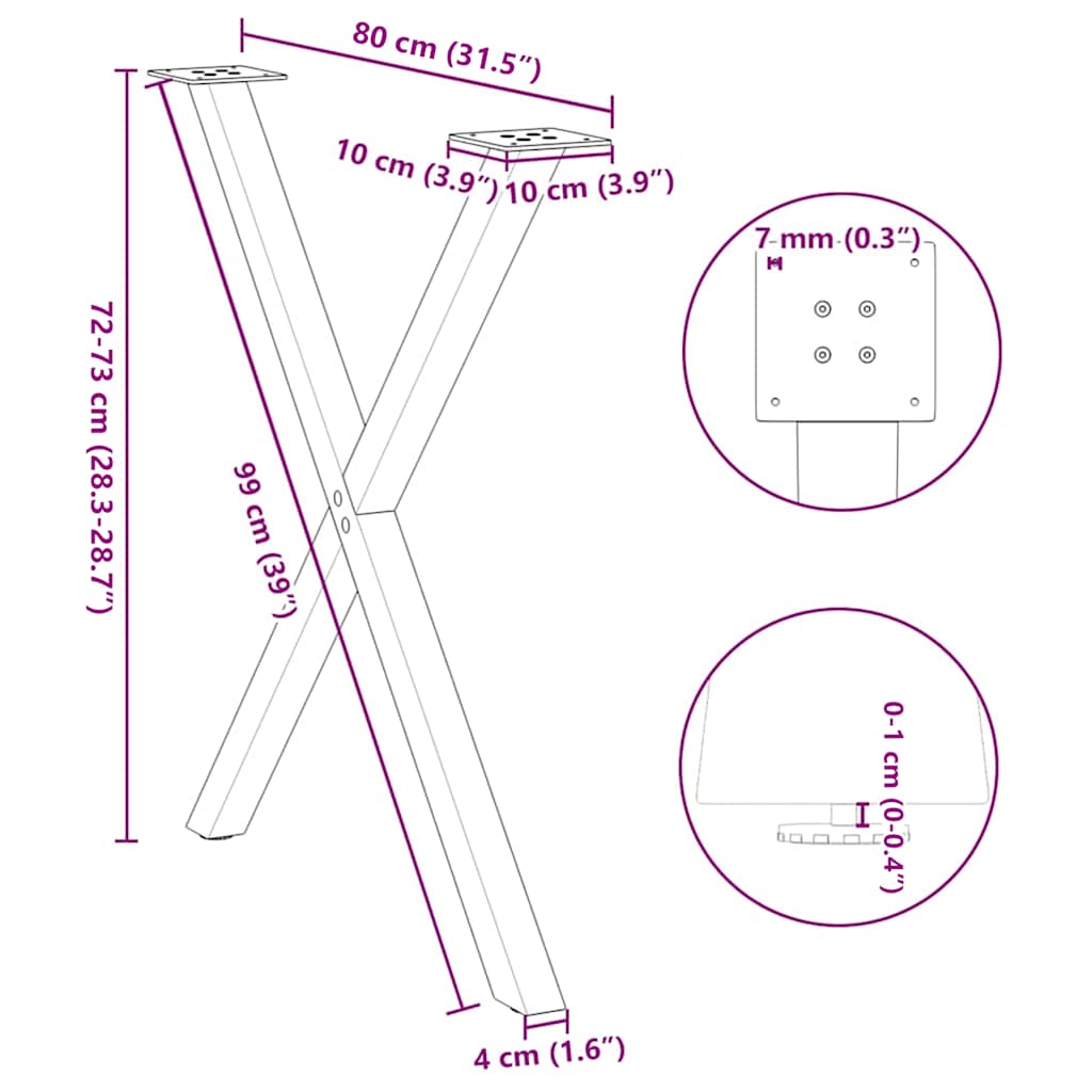 spisebordsben X-formet 2 stk. antracit 80x(72-73) cm stål