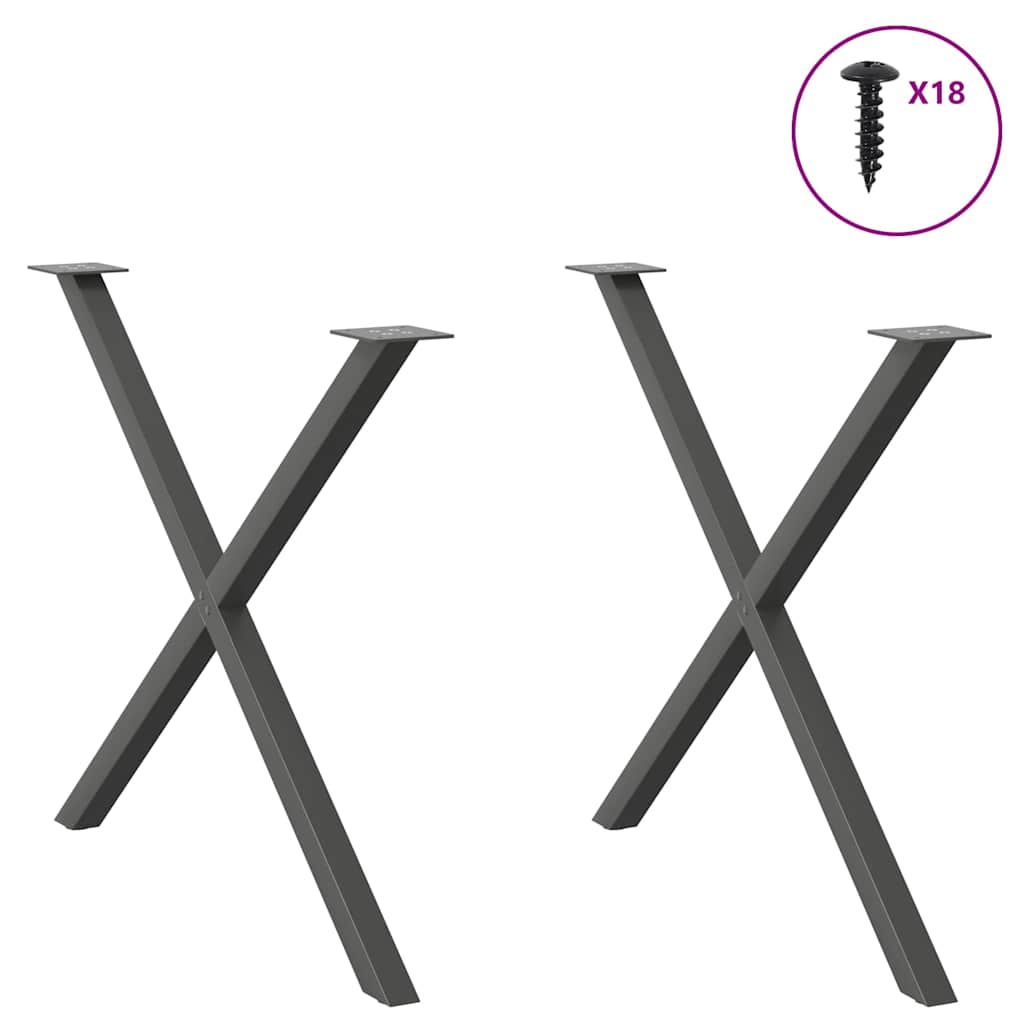 spisebordsben X-formet 2 stk. antracit 90 x (72-73) cm stål