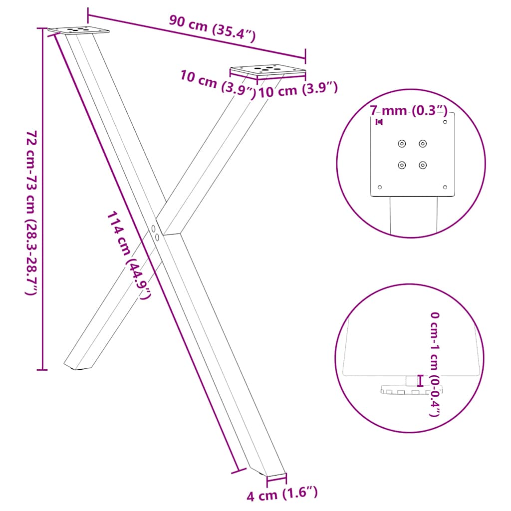 spisebordsben X-formet 2 stk. antracit 90 x (72-73) cm stål