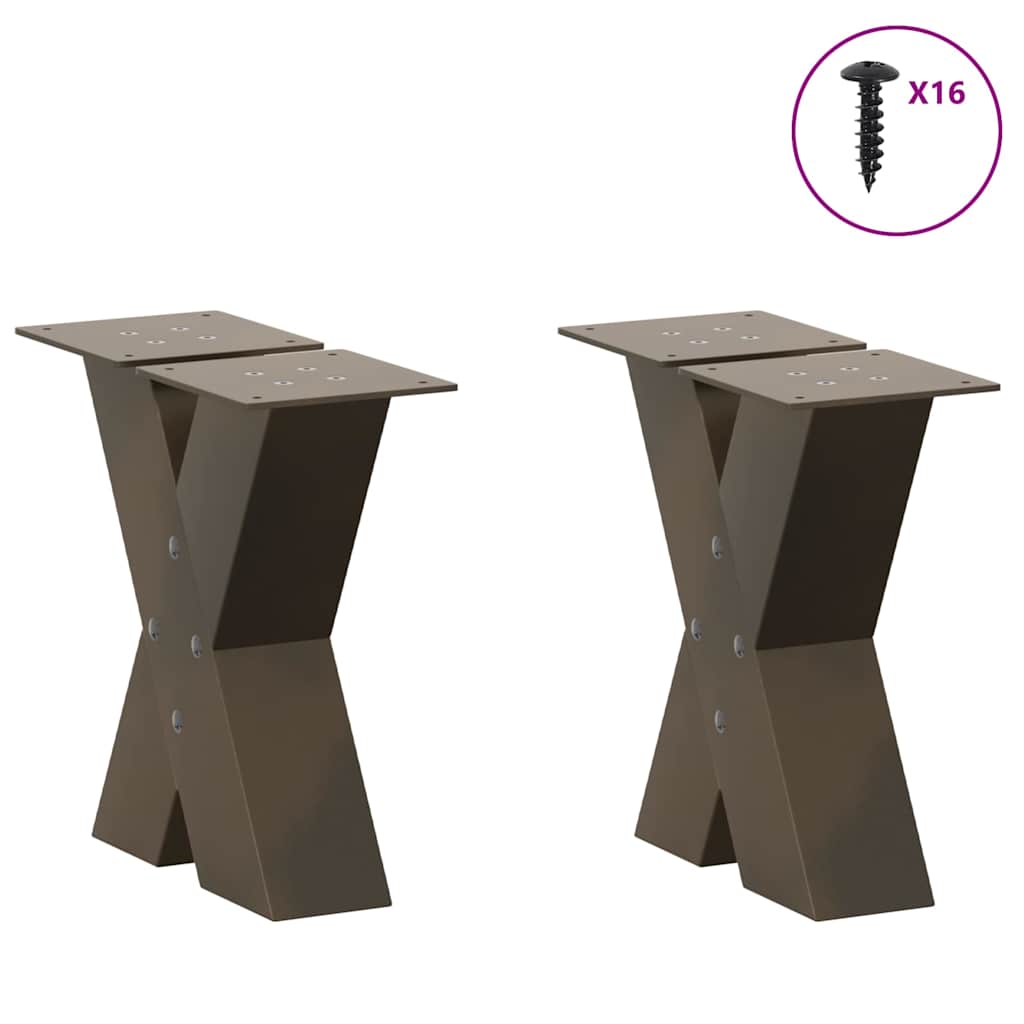 sofabordsben X-formet 2 stk. naturstål 30x(30-31) cm stål