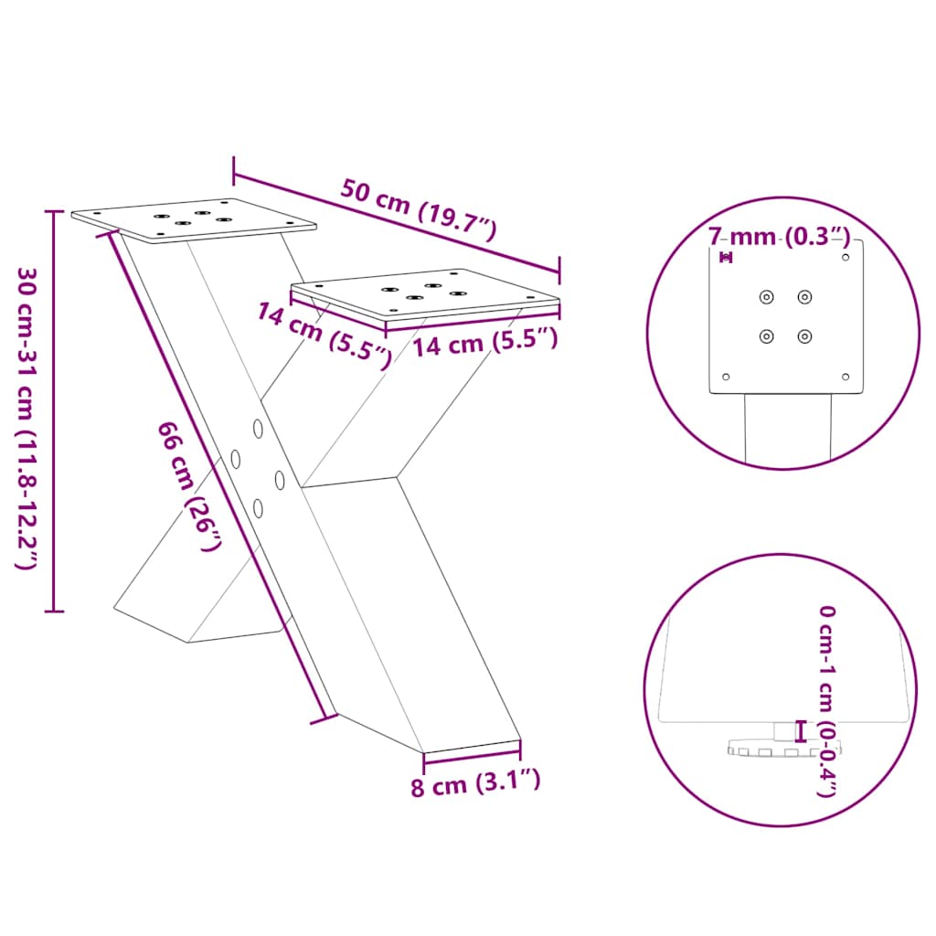 sofabordsben X-formet 2 stk. sort 50x(30-31) cm stål