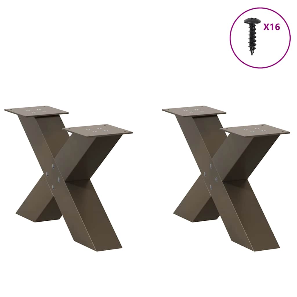 sofabordsben X-formet 2 stk. naturstål 50x(30-31) cm stål
