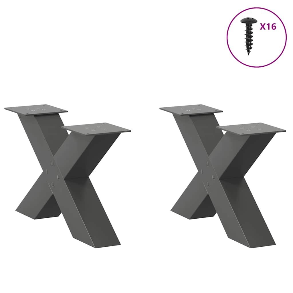 sofabordsben X-formet 2 stk. antracit 60x(30-31) cm stål
